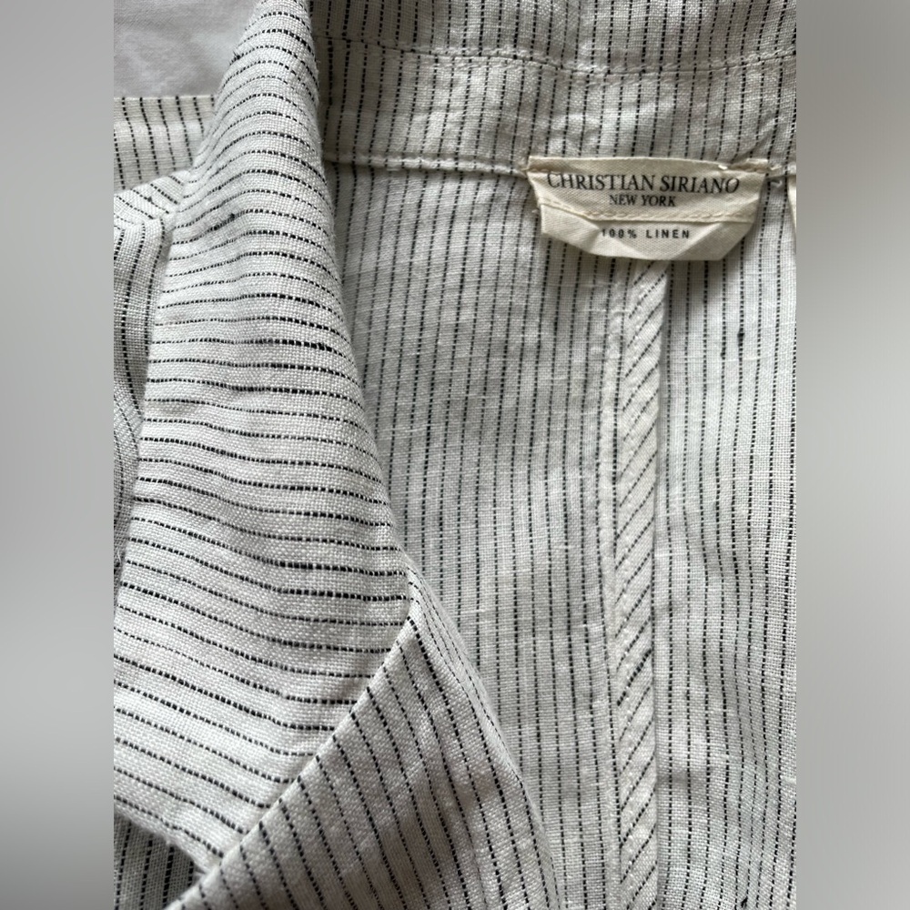 Christian Siriano | 100% Linen White Black Pinstripe Blazer Jacket